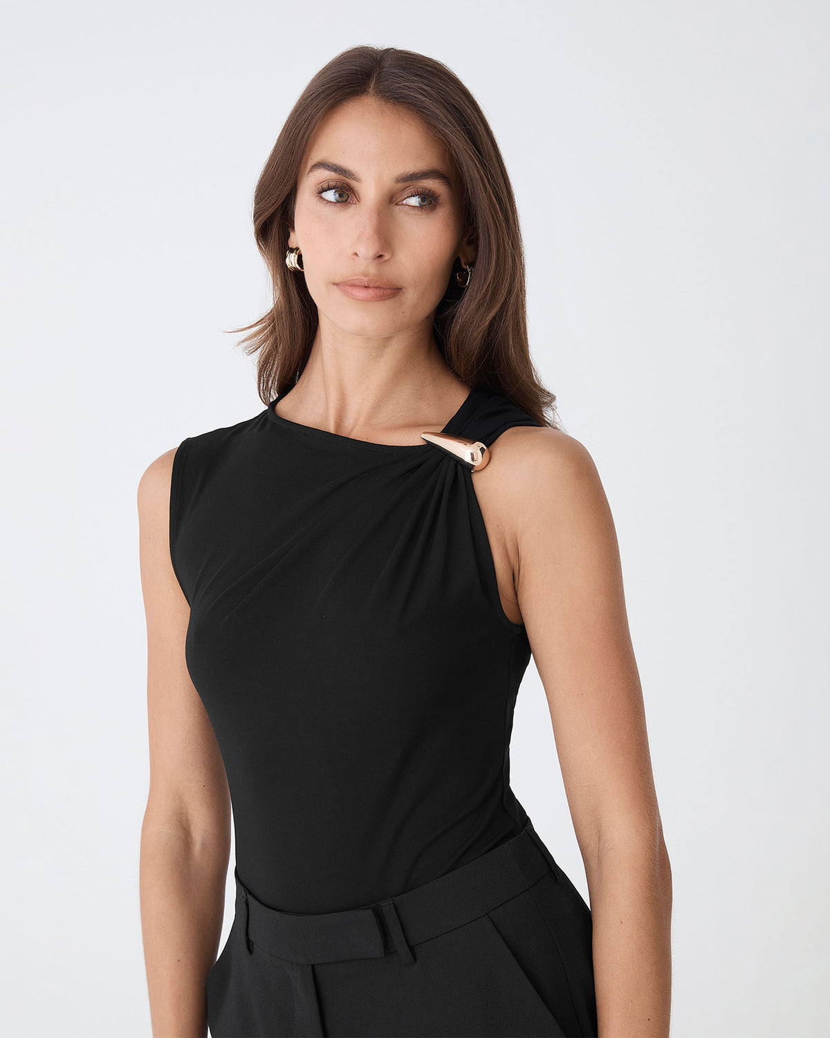Kirsty Bamboo Ruched Top in black — close-up view