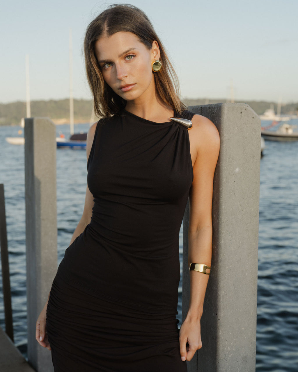 Kirsty Bamboo Ruched Top in black — alternate view