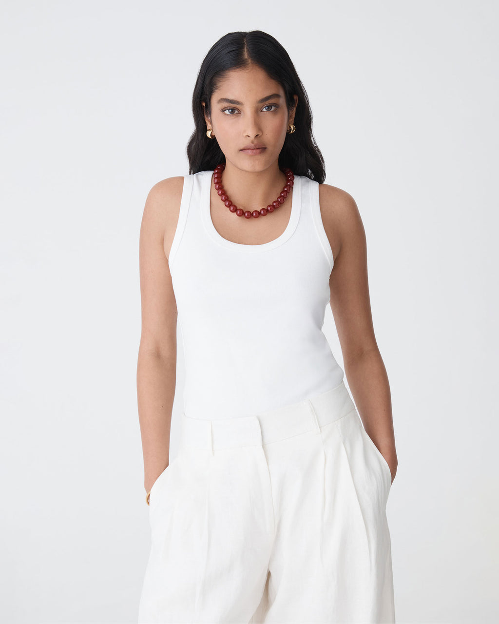 Maisie Cotton Rib Singlet in white — close-up view 3