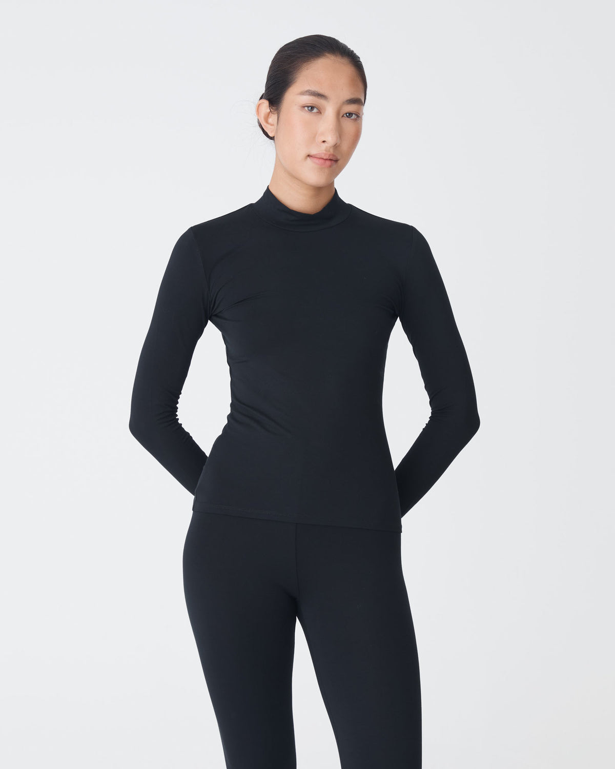 Nina Bamboo Long Sleeve Top in black — close-up view