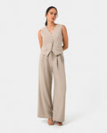 Abel Tailored Vest in sand — full-length view