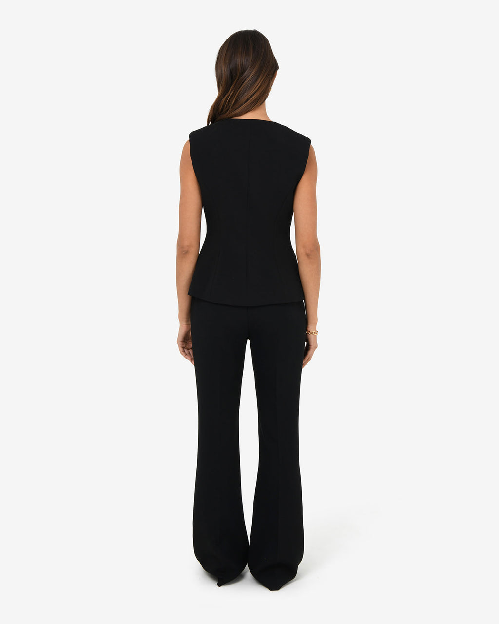 Nikki Collarless Vest in black — back view