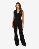 Nikki Collarless Vest in black — full-length view