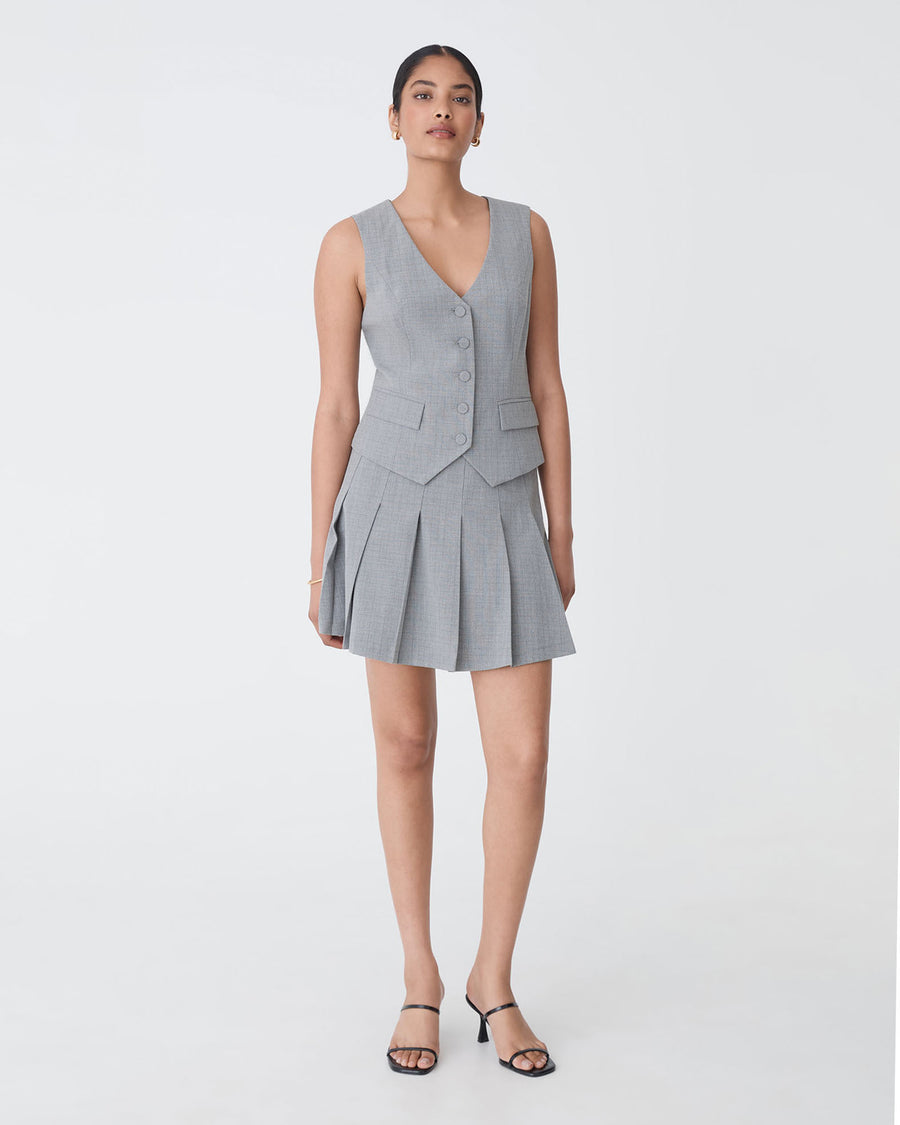 Kris Tailored Vest in grey check — full-length view