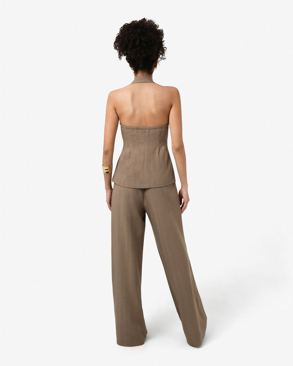 Lola Halter Neck Peplum Vest in taupe — back view