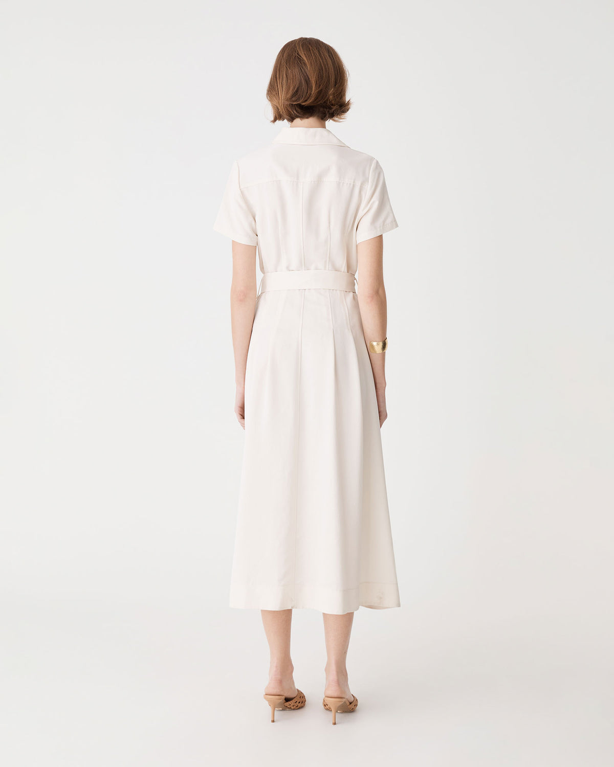 Ebony Tencel Cupro Shirt Dress in ivory — back view