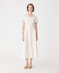 Ebony Tencel Cupro Shirt Dress in ivory — full-length view