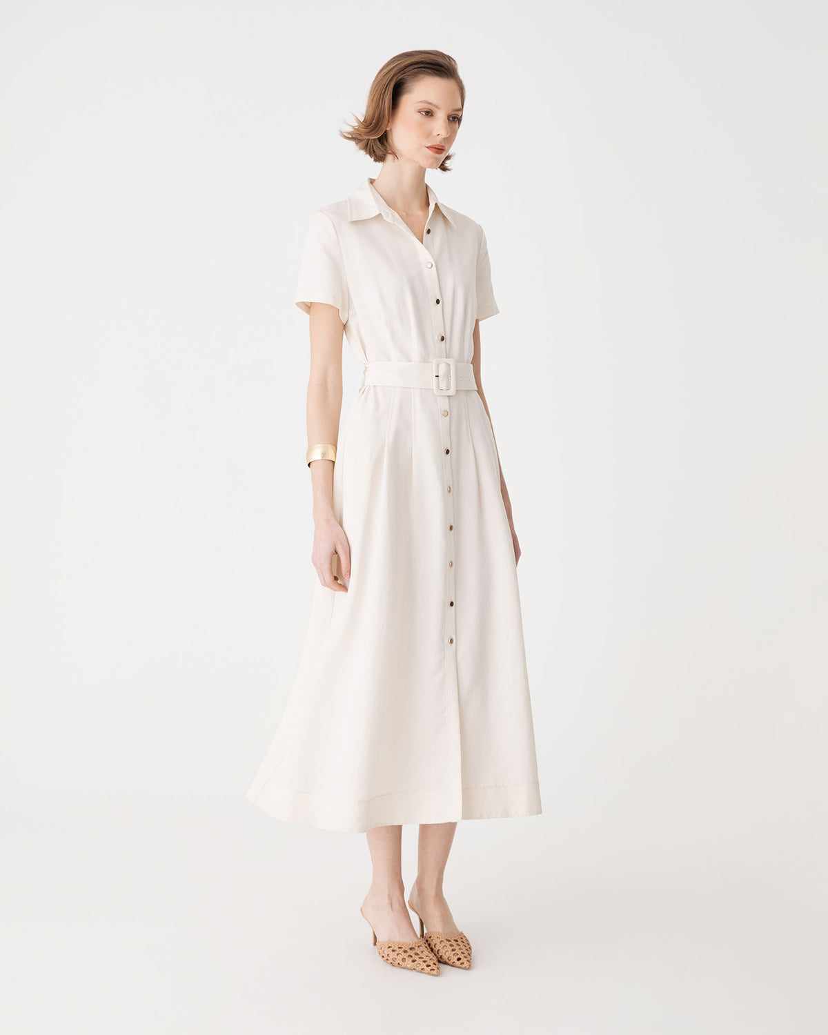 Ebony Tencel Cupro Shirt Dress in ivory — side view