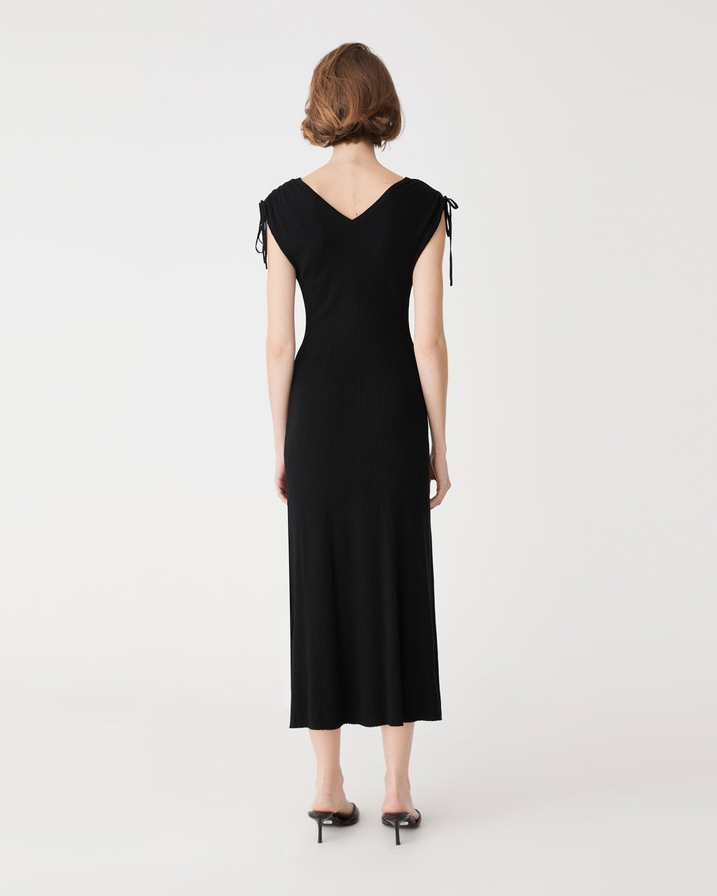 Briony Lyocell Rib Knit Dress in black — back view