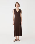 Briony Lyocell Rib Knit Dress in chocolate — full-length view