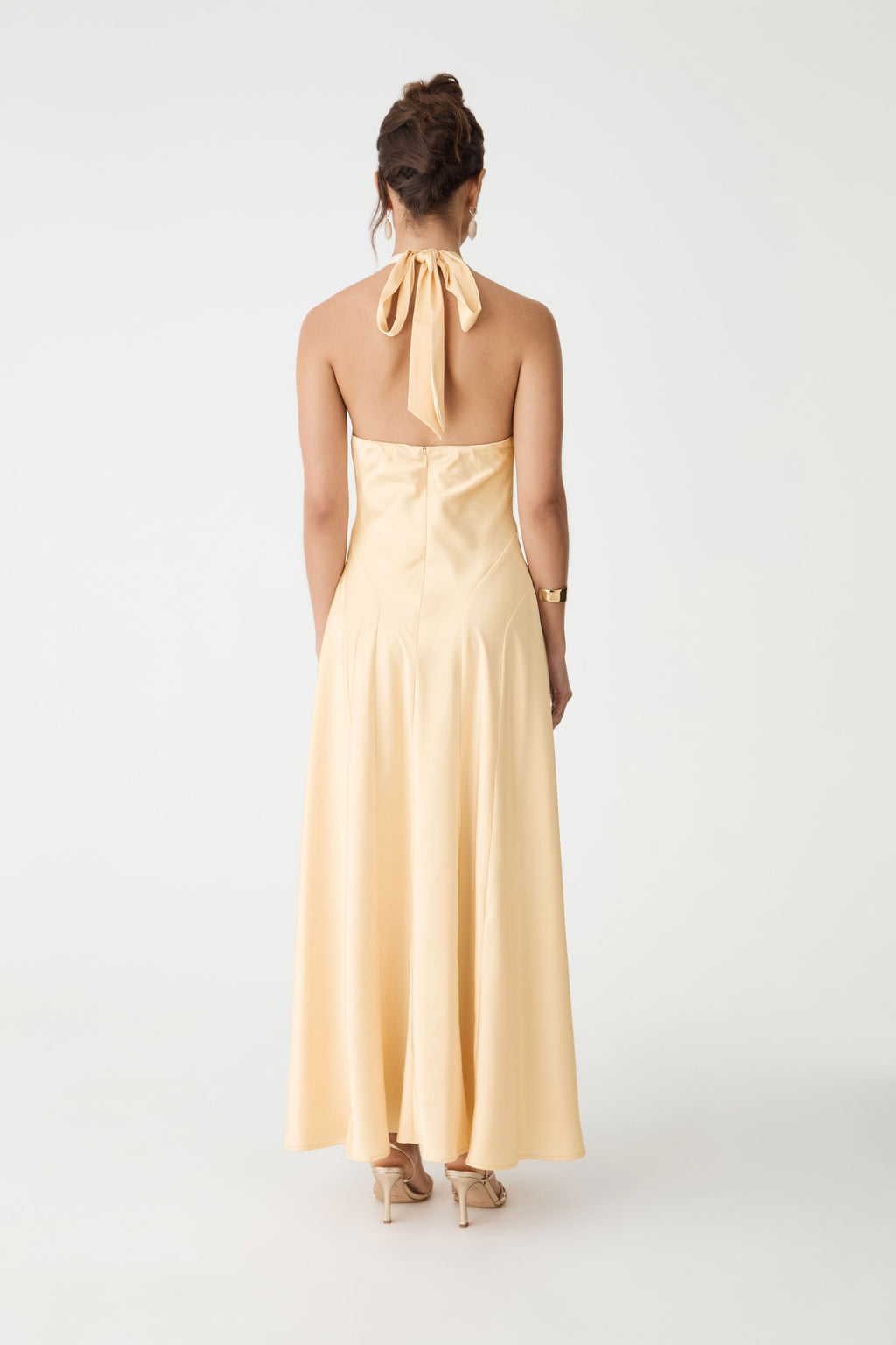 Santana Halter Satin Dress in buttercup — back view