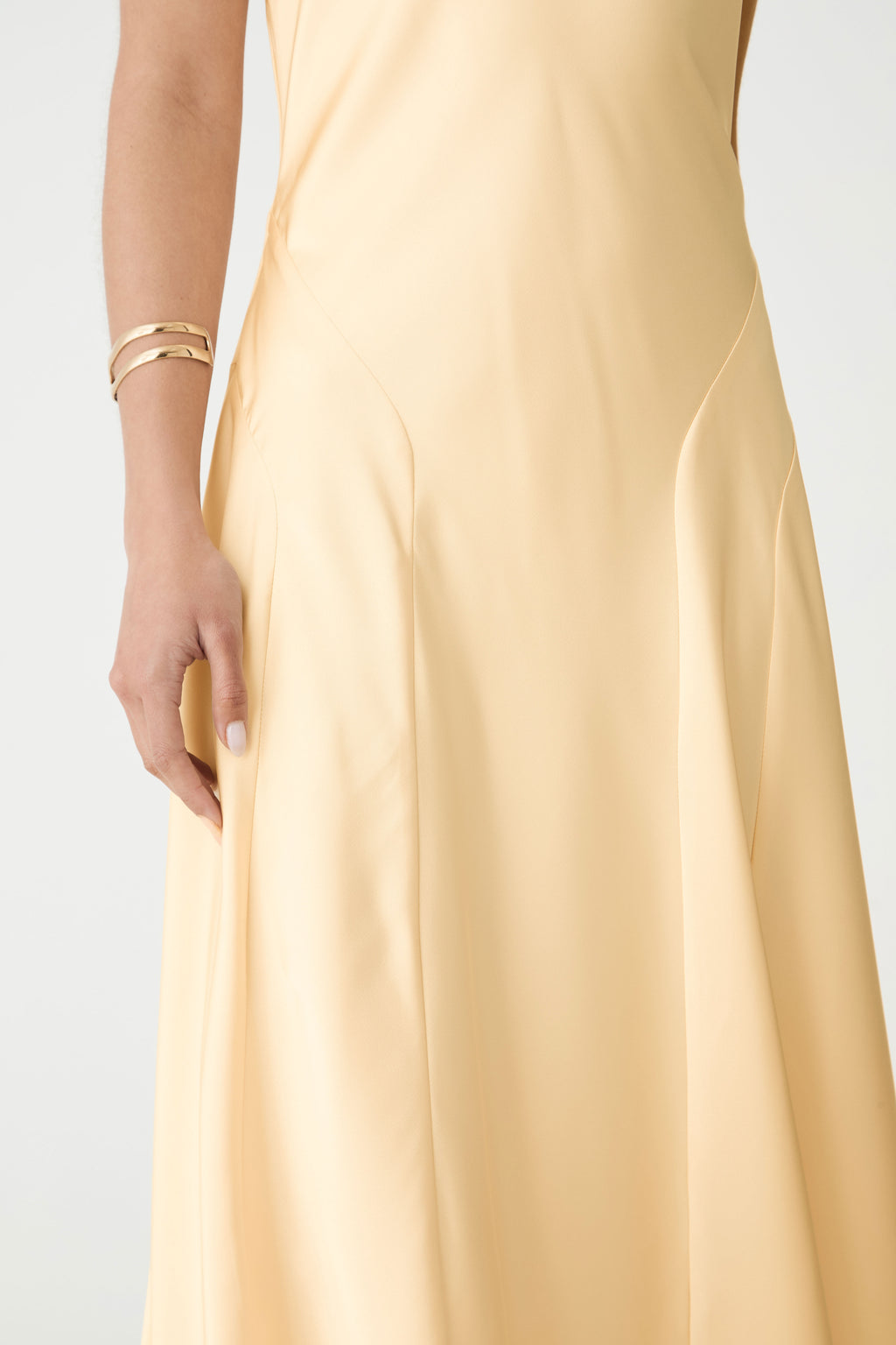 Santana Halter Satin Dress in buttercup — fabric detail