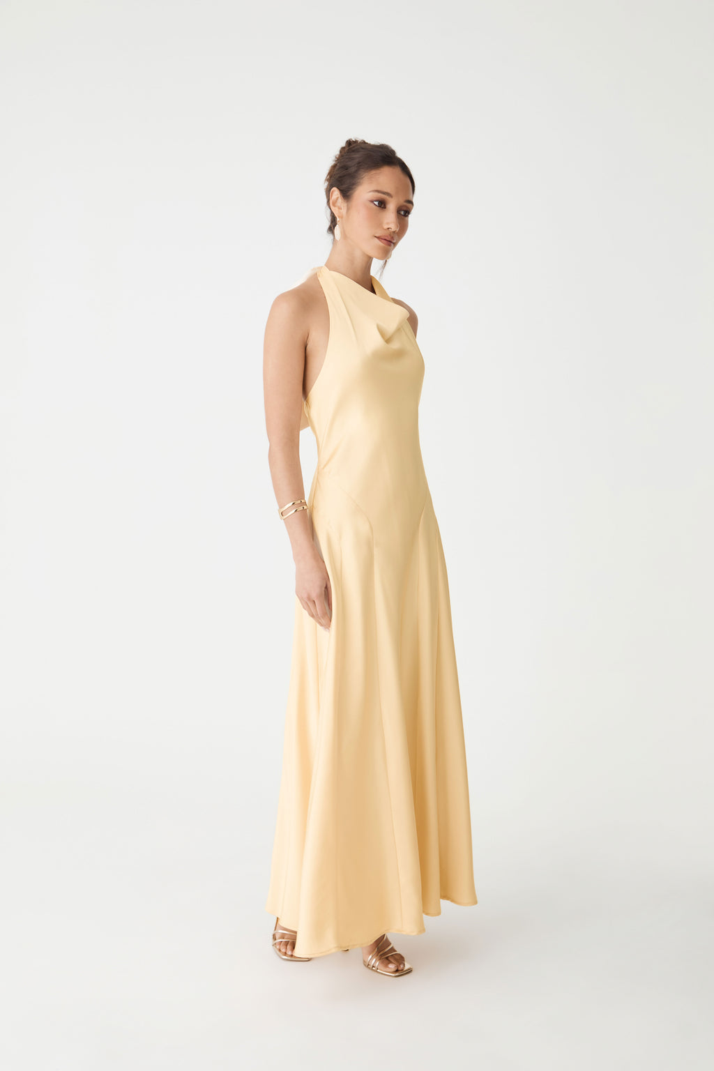 Santana Halter Satin Dress in buttercup — side view
