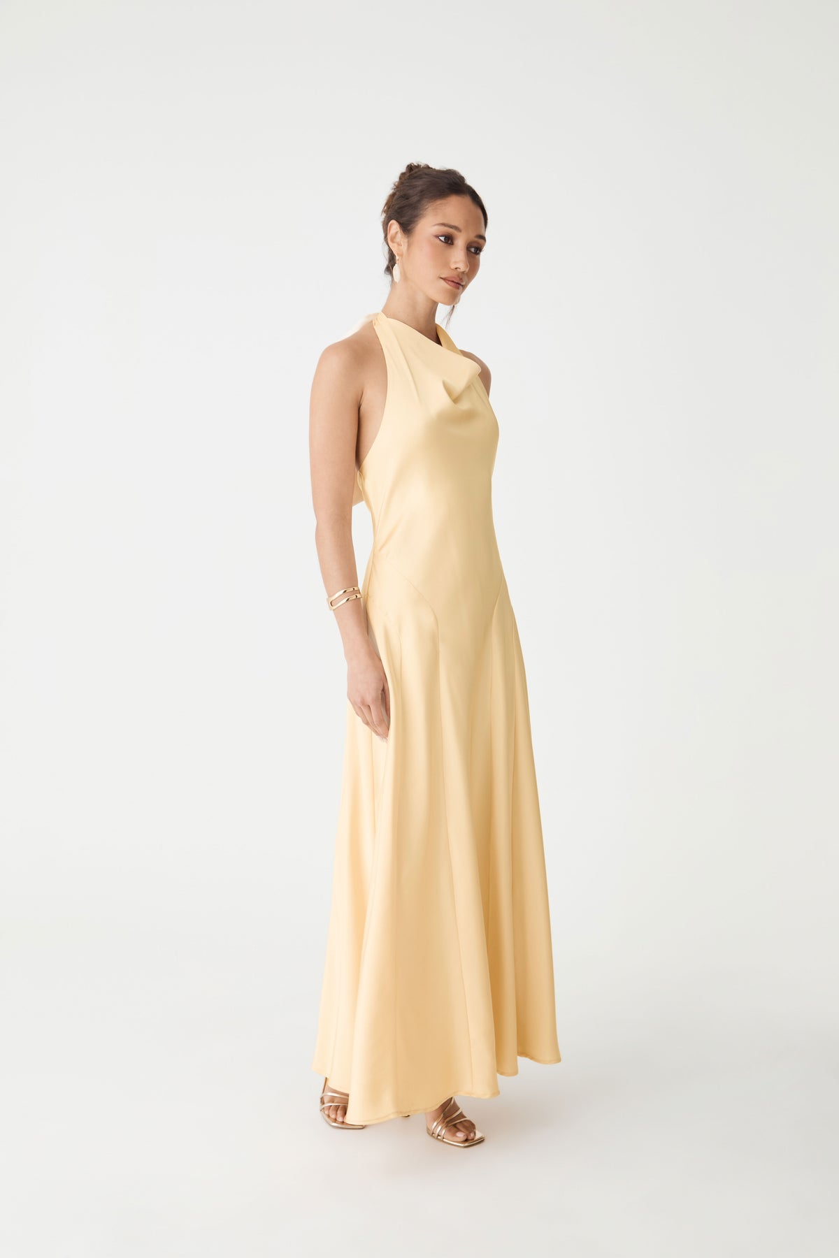 Santana Halter Satin Dress in buttercup — side view