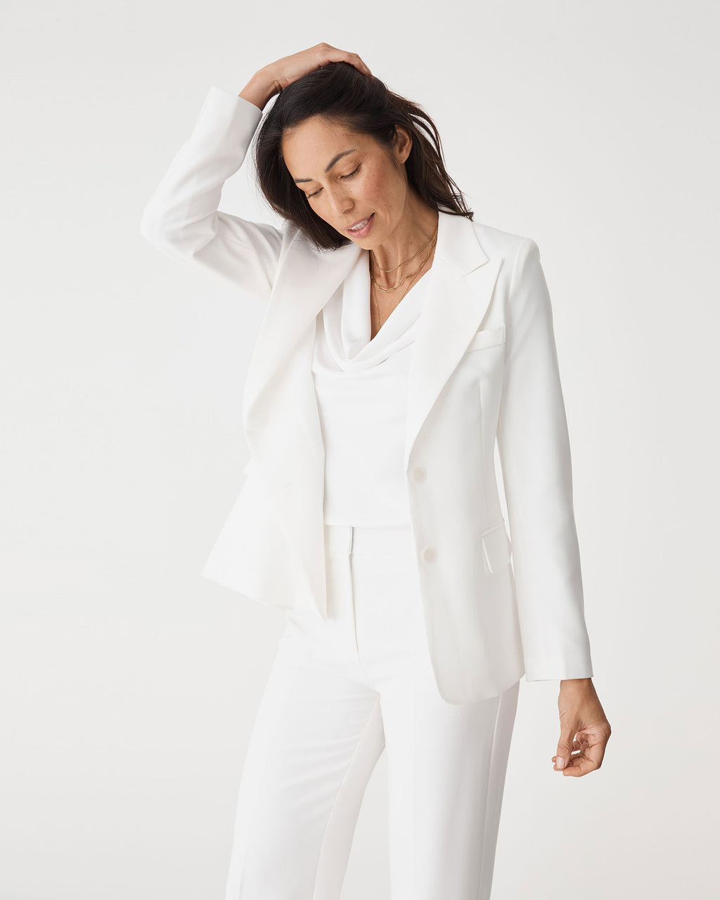 Jennifer Tailored Blazer in ivory — fabric detail