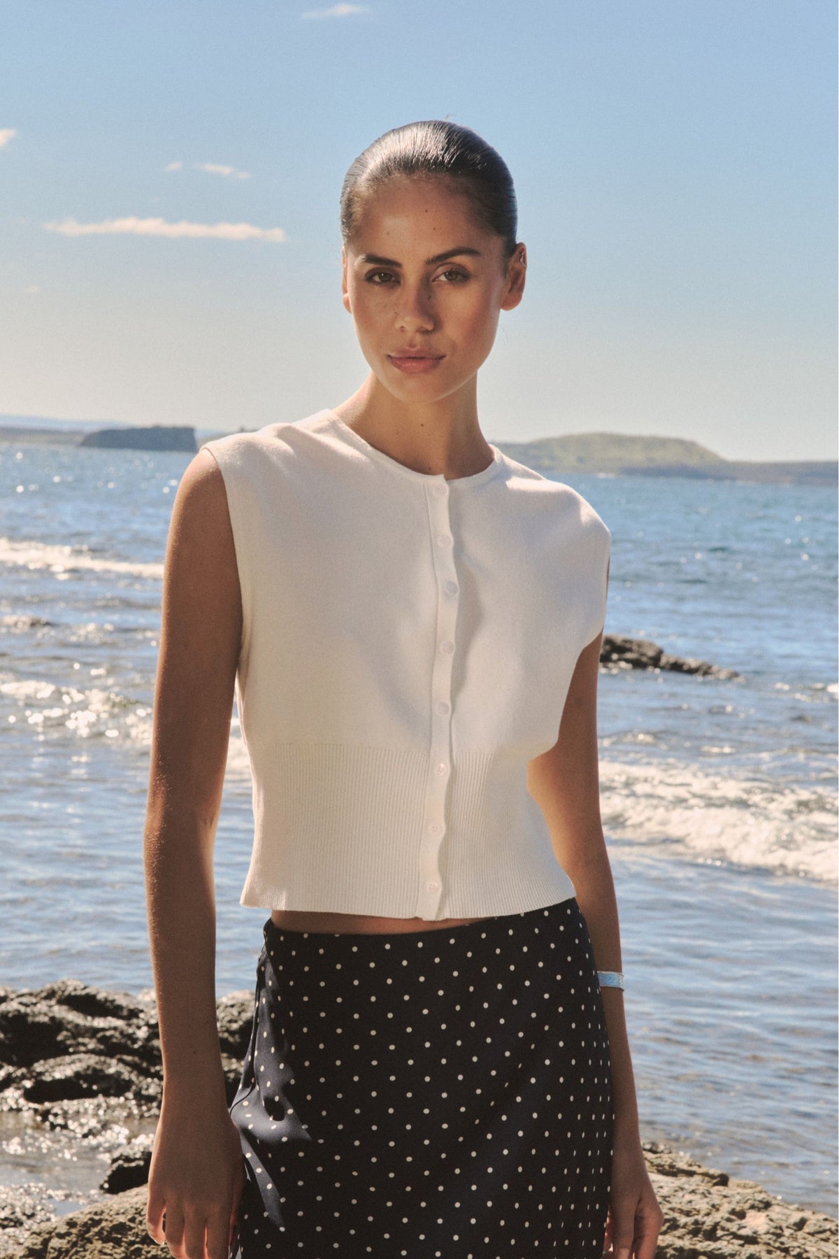 Faye Sleeveless Button Up Knit