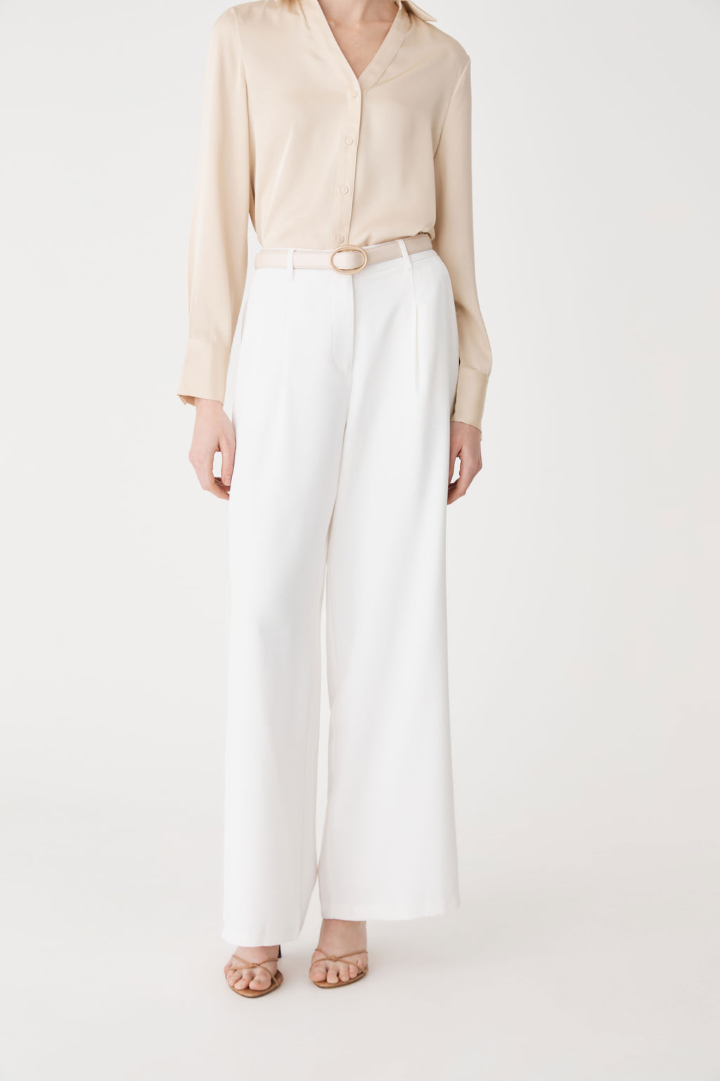 Daphne Pleated Crepe Pants in ivory — close-up view