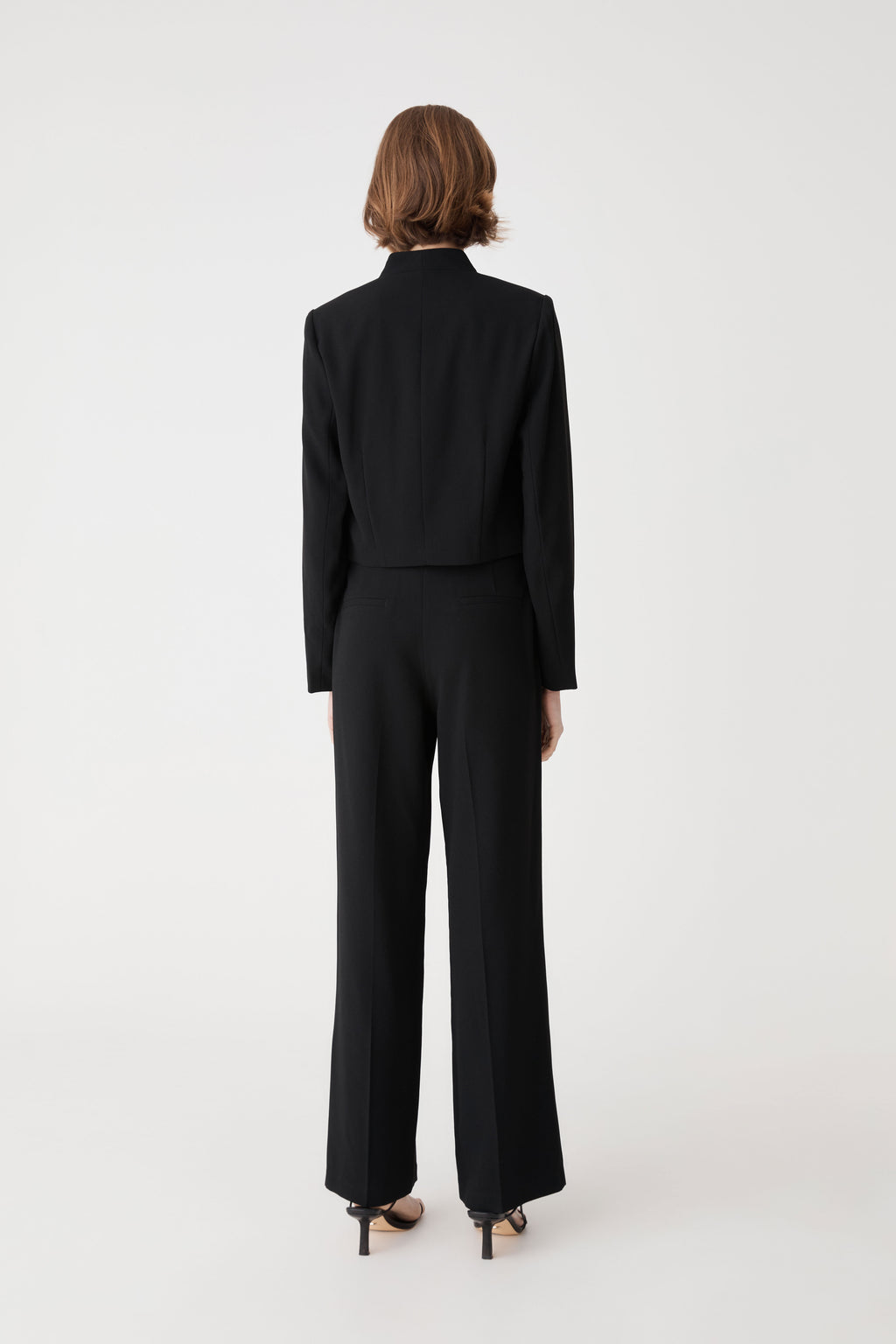 Veronica Button Crepe Pants in black — back view