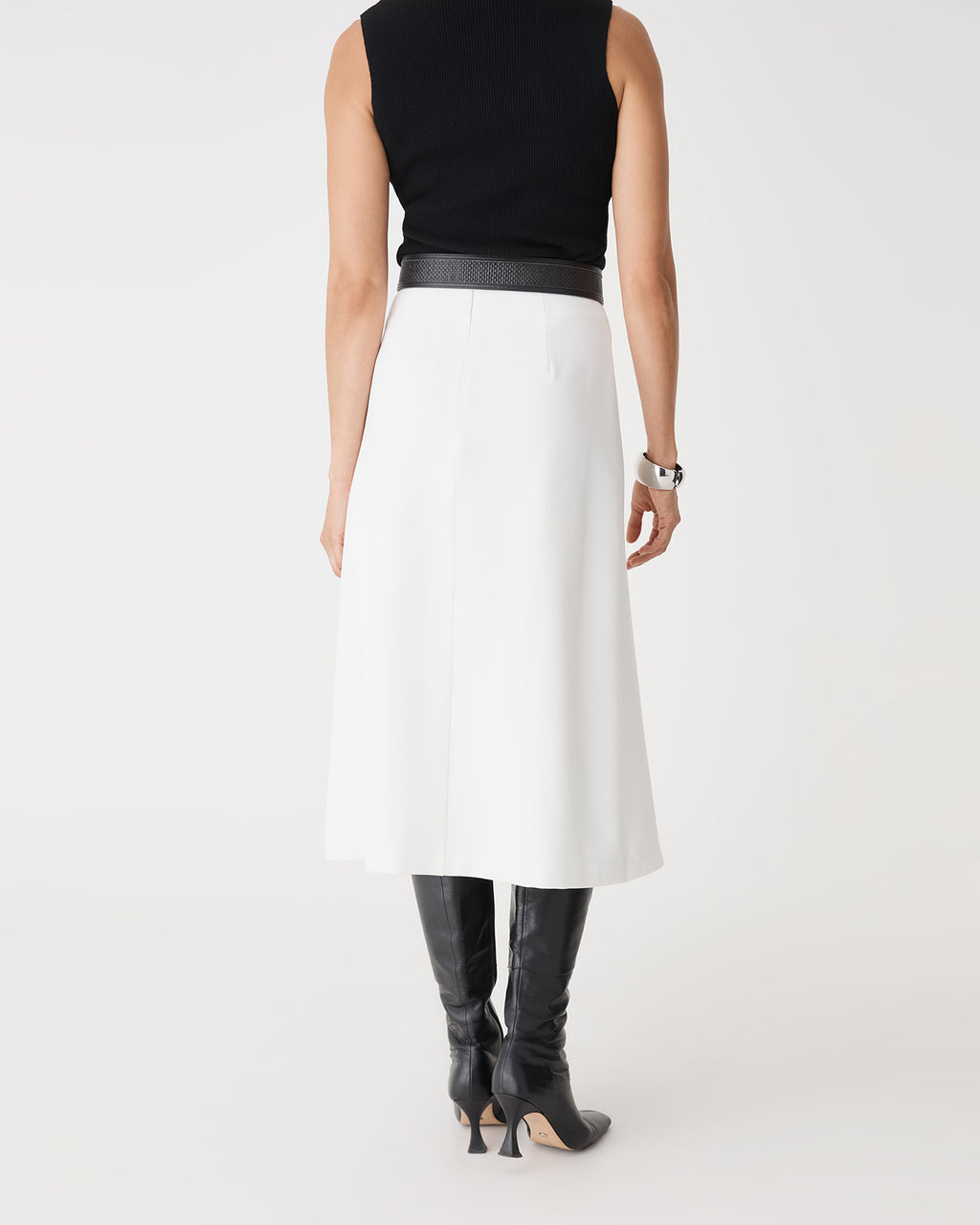 Jennifer ALine Faux Wrap Skirt in ivory — back view