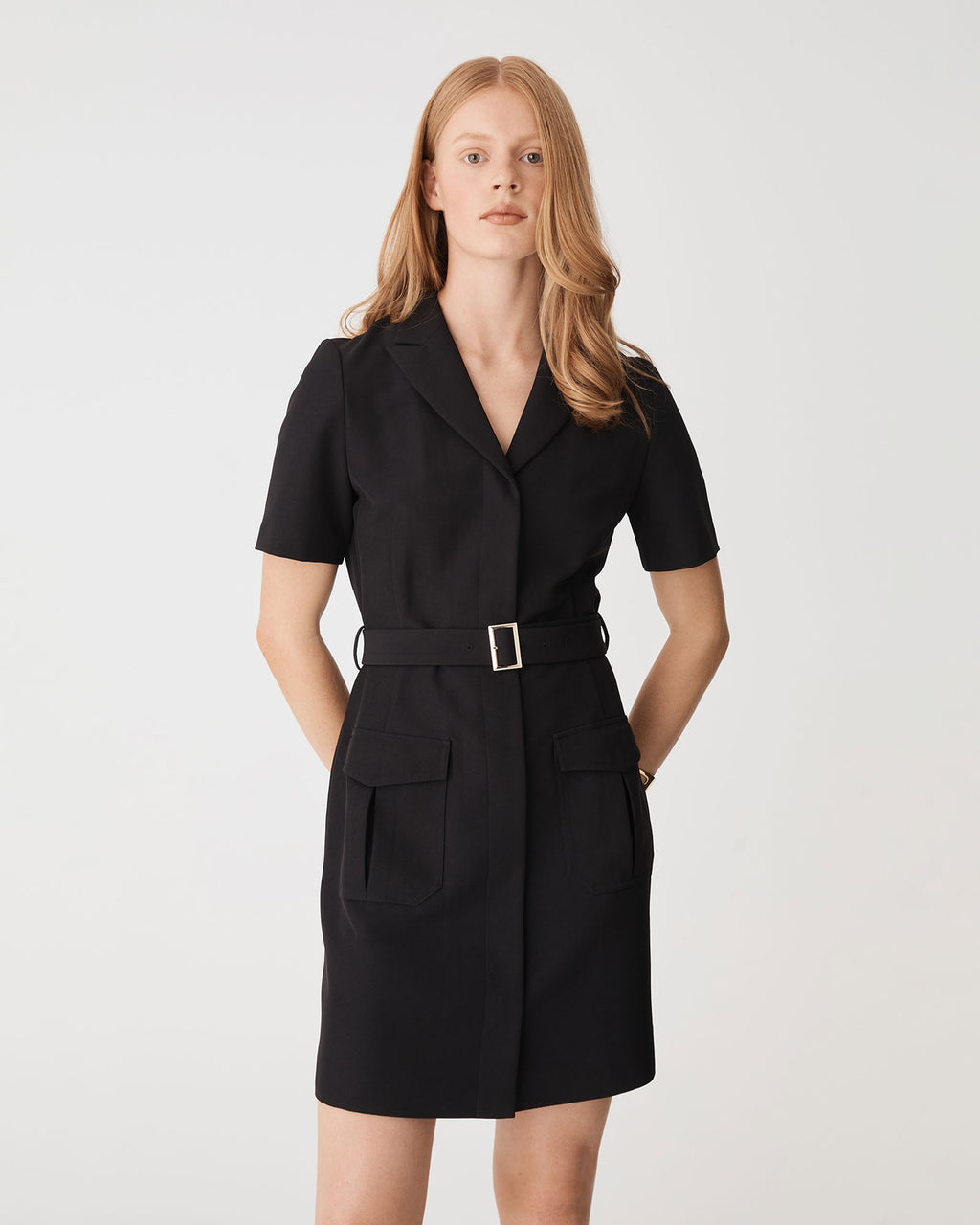 Stevie Utility Mini Dress in black — close-up view
