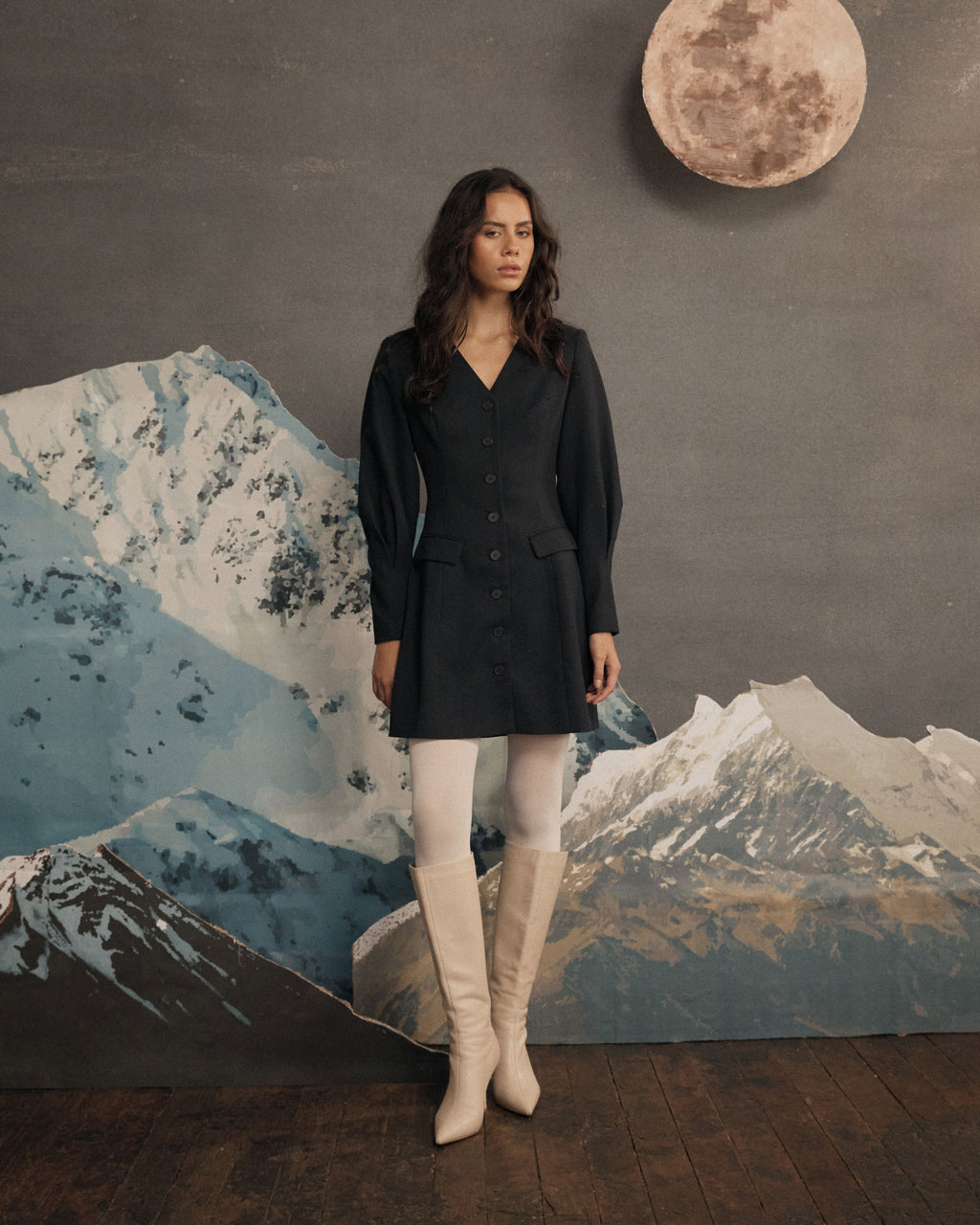 Dale Barrel Sleeve Dress in dark navy — alternate view