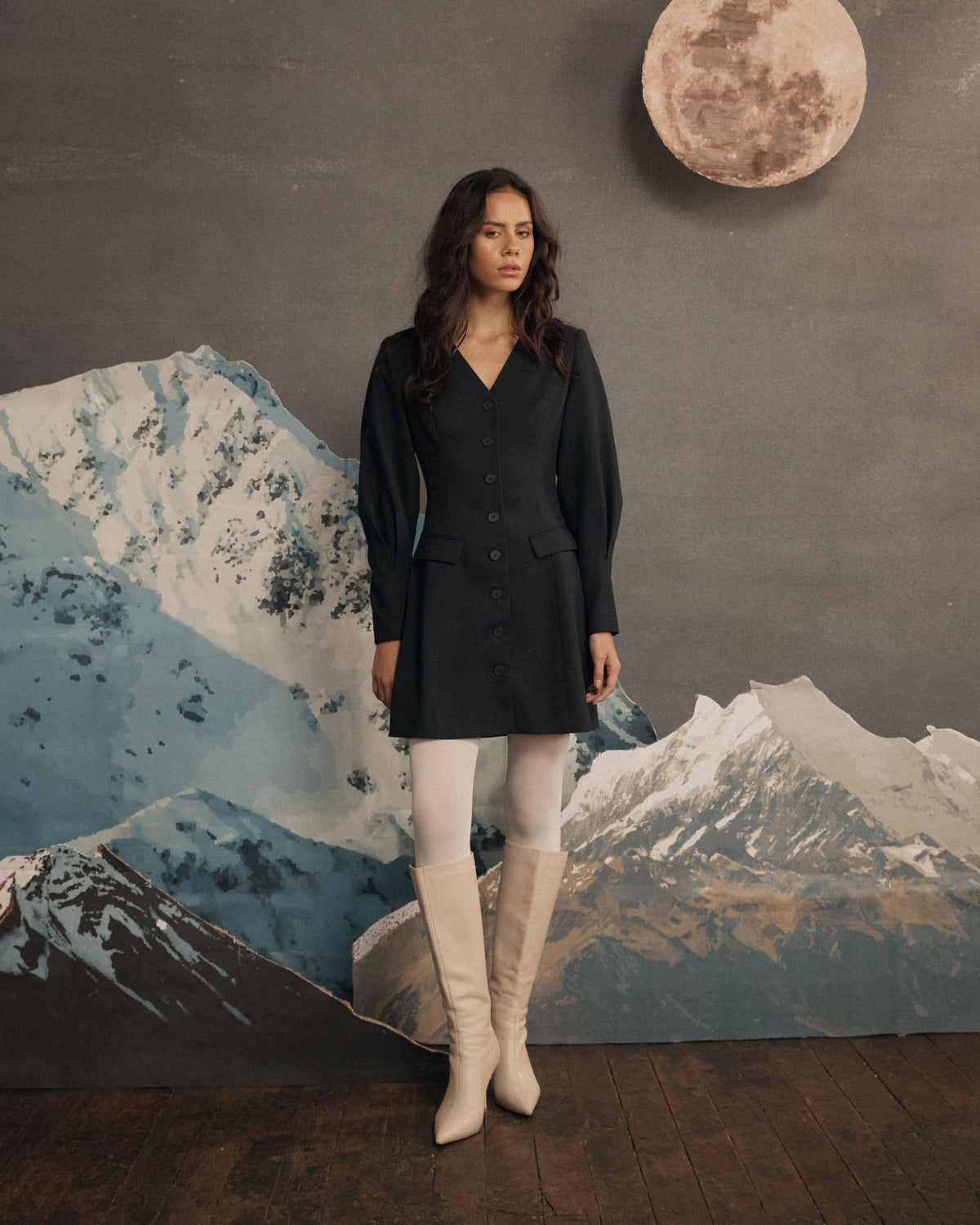 Dale Barrel Sleeve Dress in dark navy — alternate view