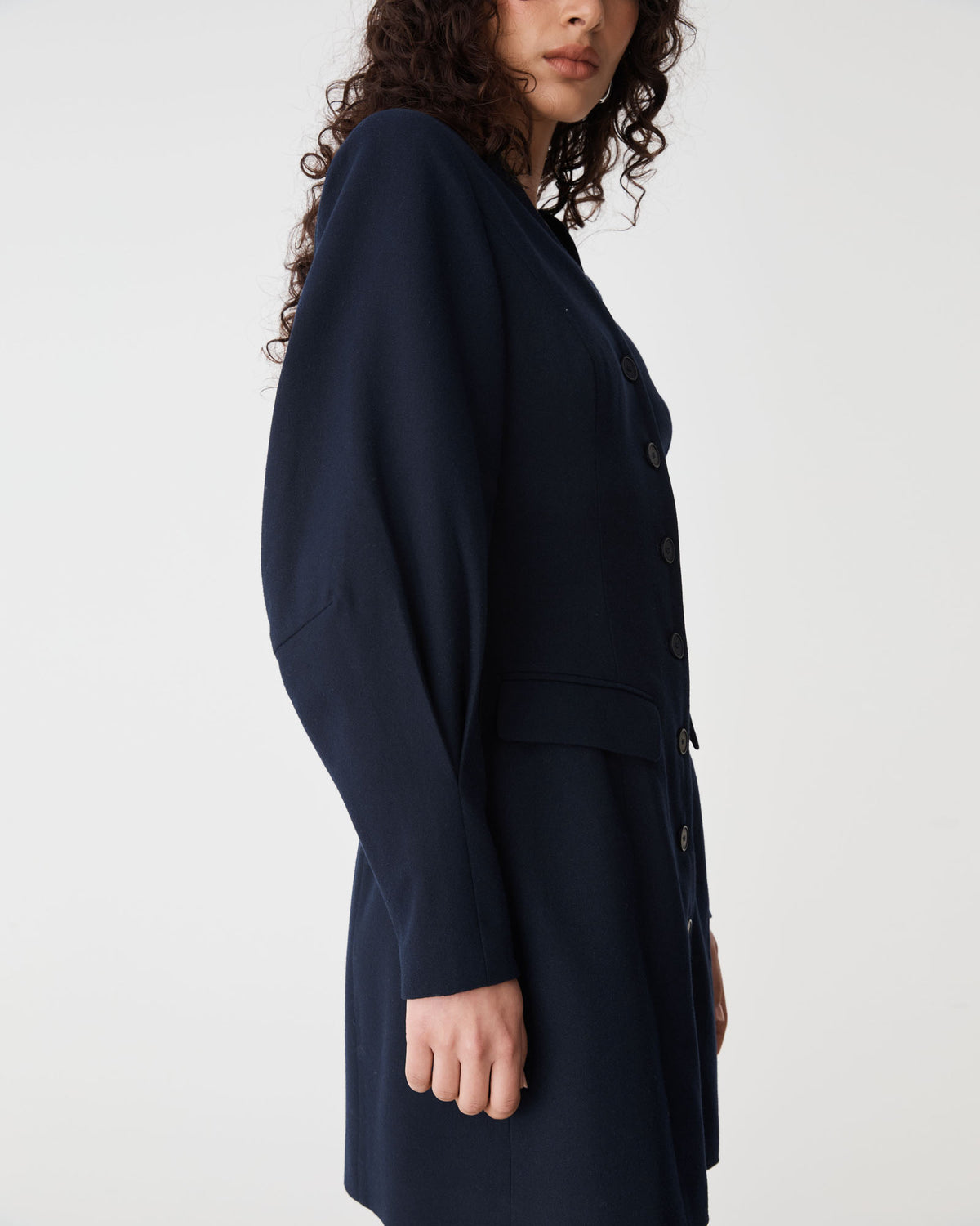 Dale Barrel Sleeve Dress in dark navy — side view 2