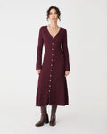 Danica V-Neck Rib Knit Dress in mahogany — full-length view