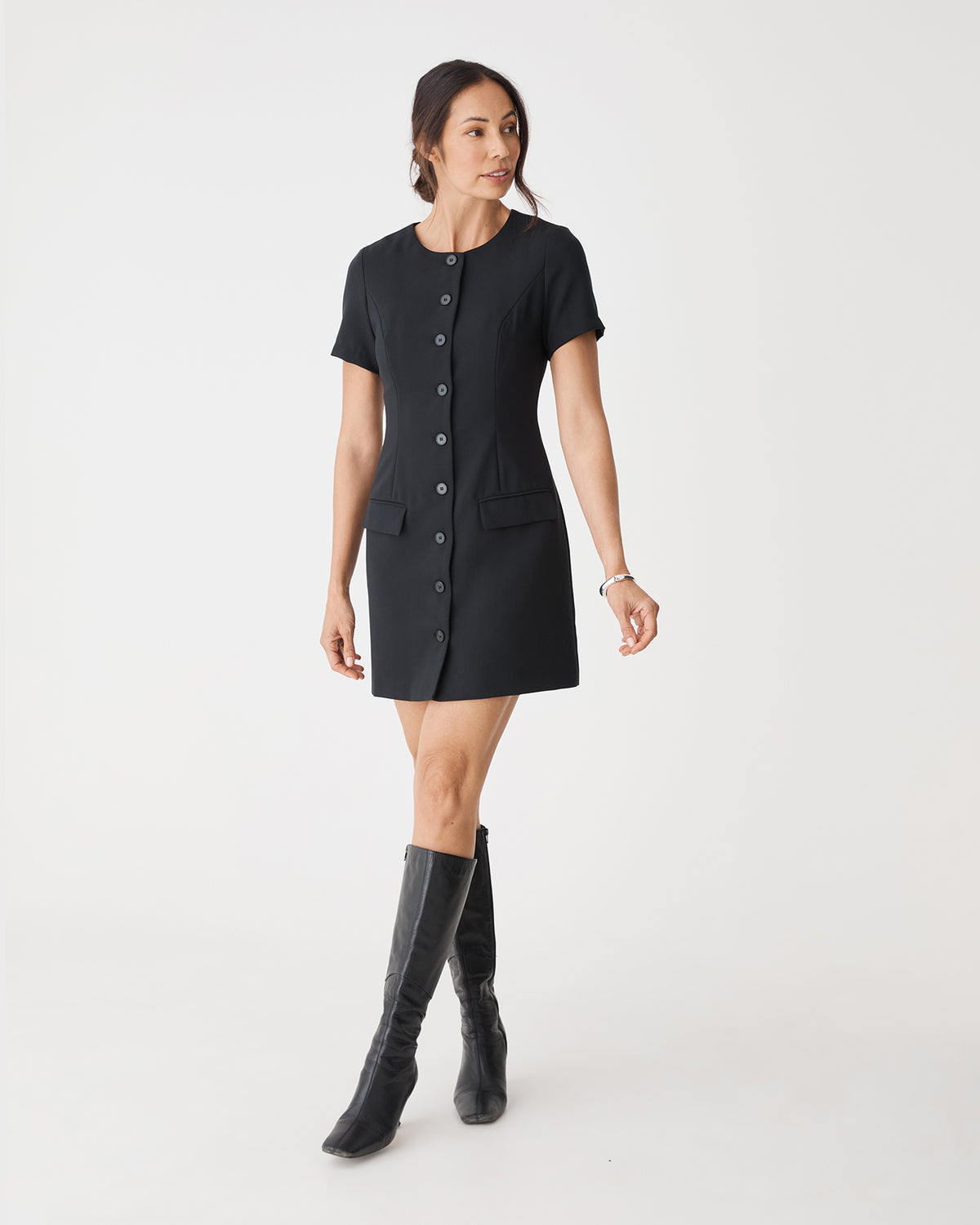 Jennifer Tailored Mini Dress in black — full-length view 2