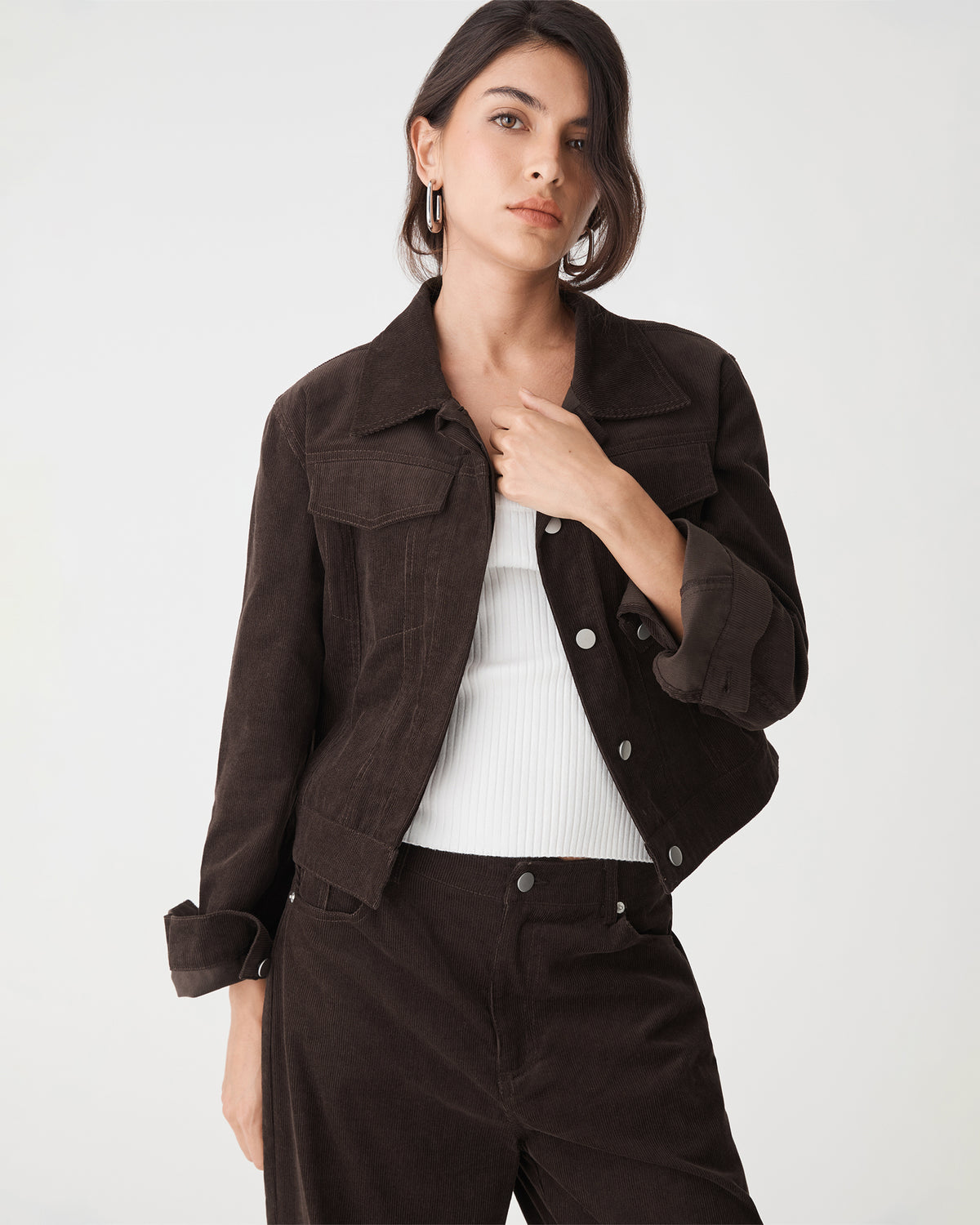 Nya Corduroy Jacket in chocolate — close-up view 3
