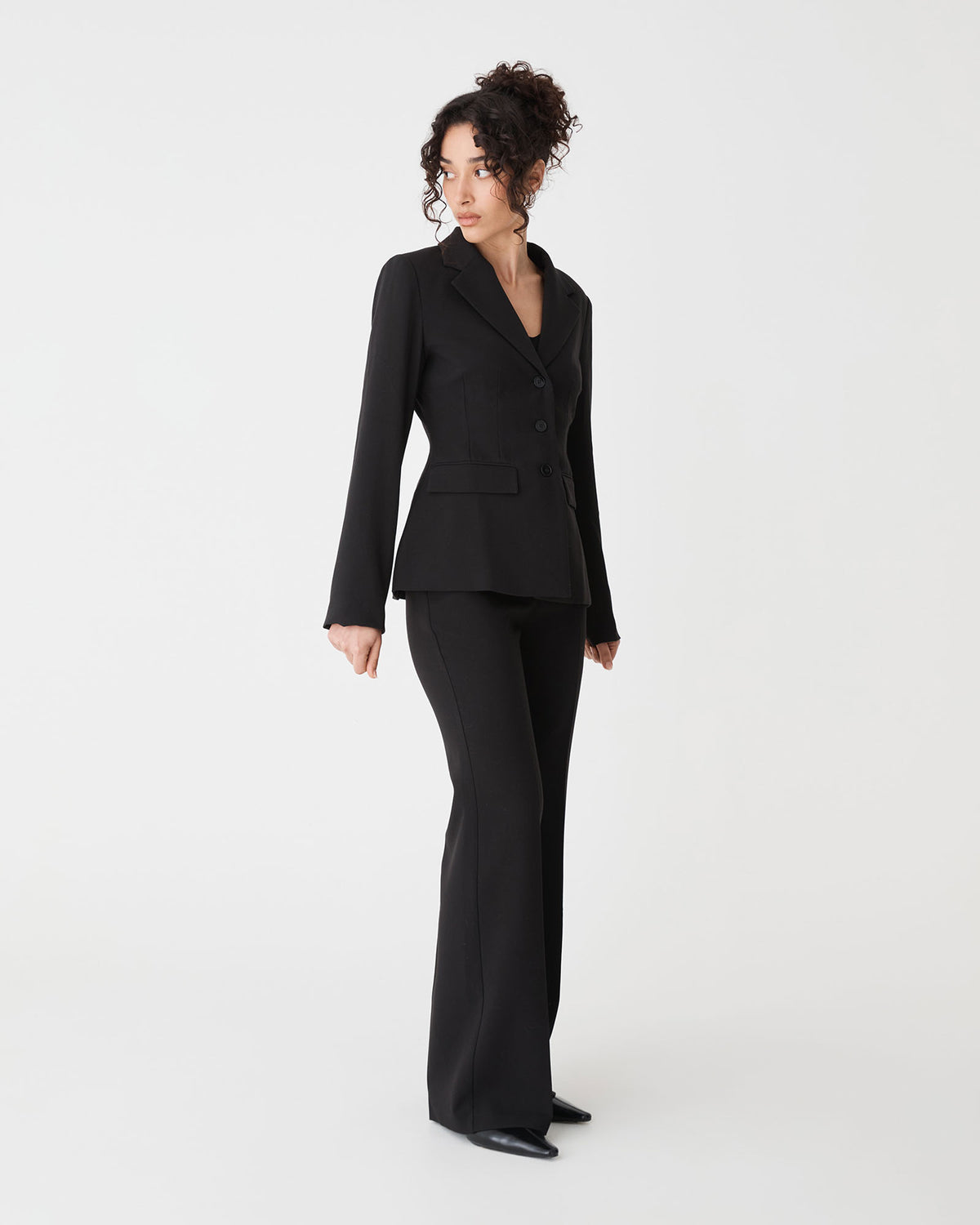 Lydia Fitted Waist Blazer in black — side view