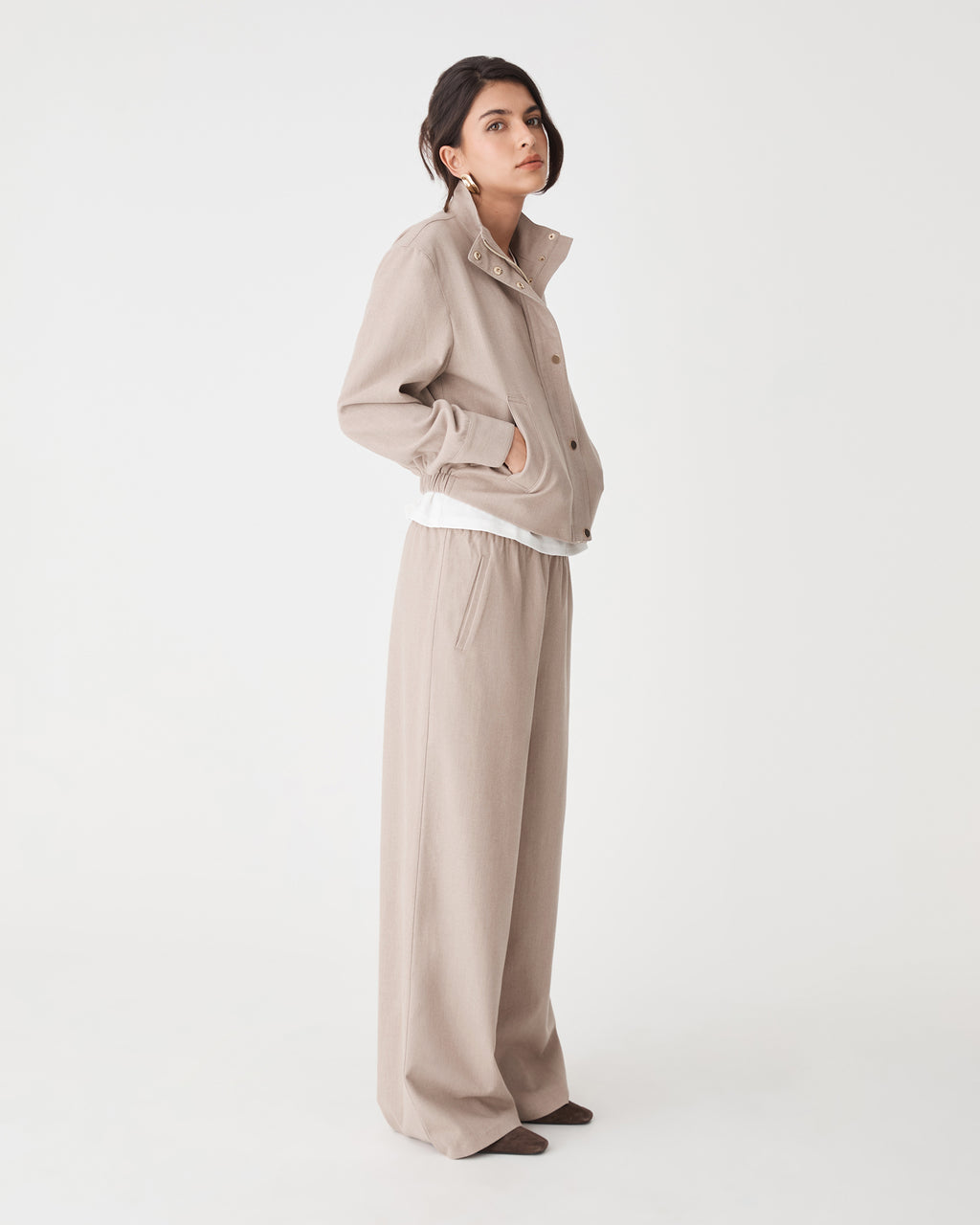 Irene Bomber Jacket in oat — side view