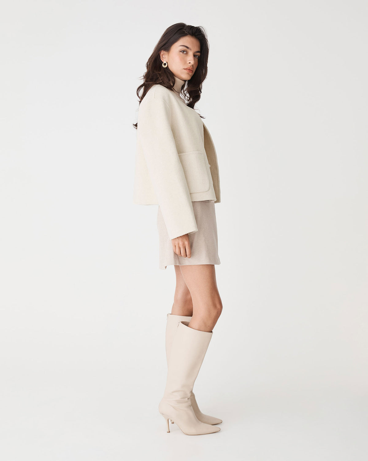 Alani Crop Wool Jacket in light beige — side view