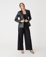 Shay Faux Leather Blazer in black — full-length view