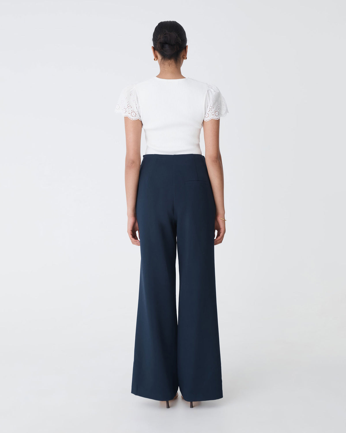 Sasha Embroidery Knit Top in ivory — back view