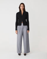 Blake Ribbed Zip Cardigan in black — full-length view