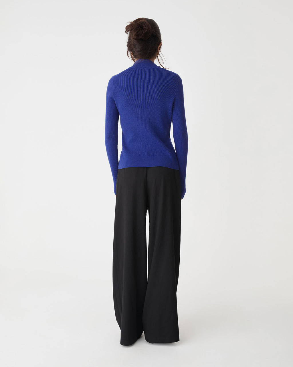 Blake Ribbed Zip Cardigan in royal blue — back view