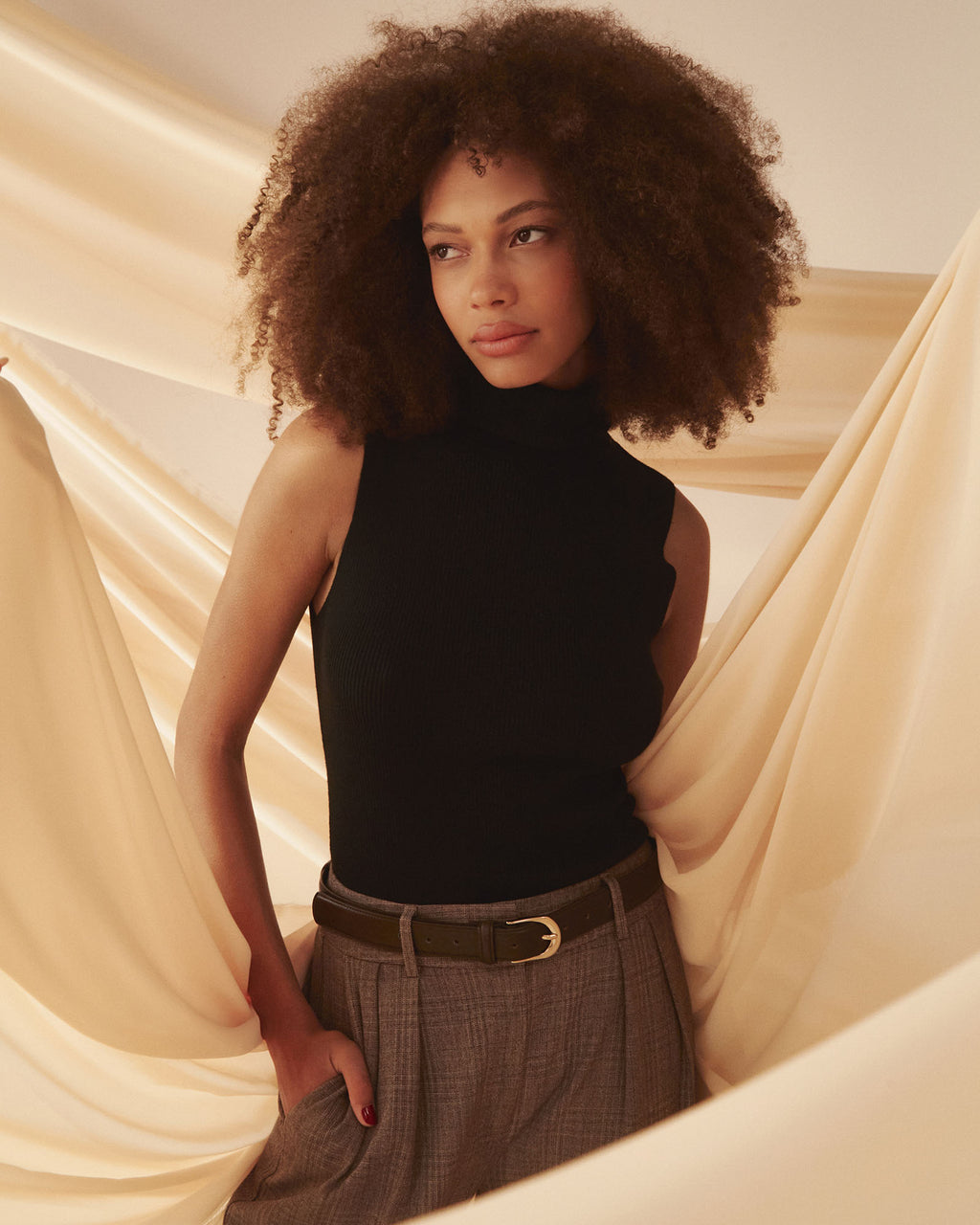 Suzie Turtleneck Rib Knit Top in black — alternate view