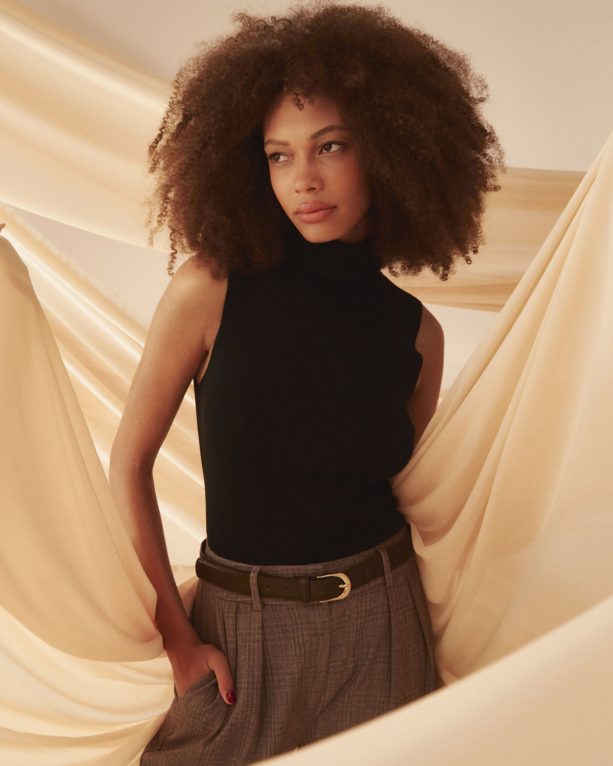 Suzie Turtleneck Rib Knit Top in black — alternate view