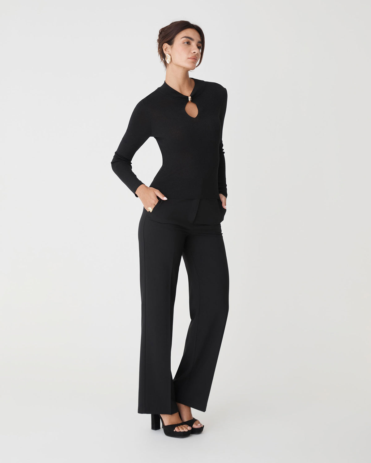 Ciara Keyhole Lurex Knit Top in black — side view
