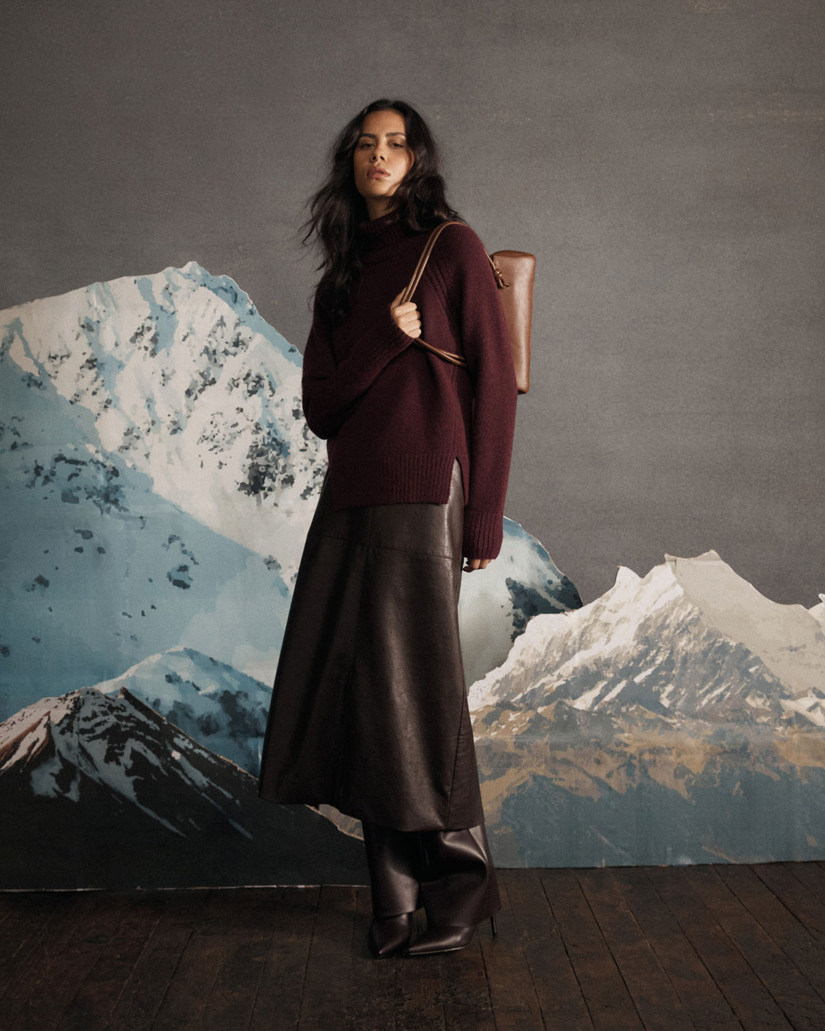 Jada Notch Hem Turtleneck Knit in mahogany — alternate view