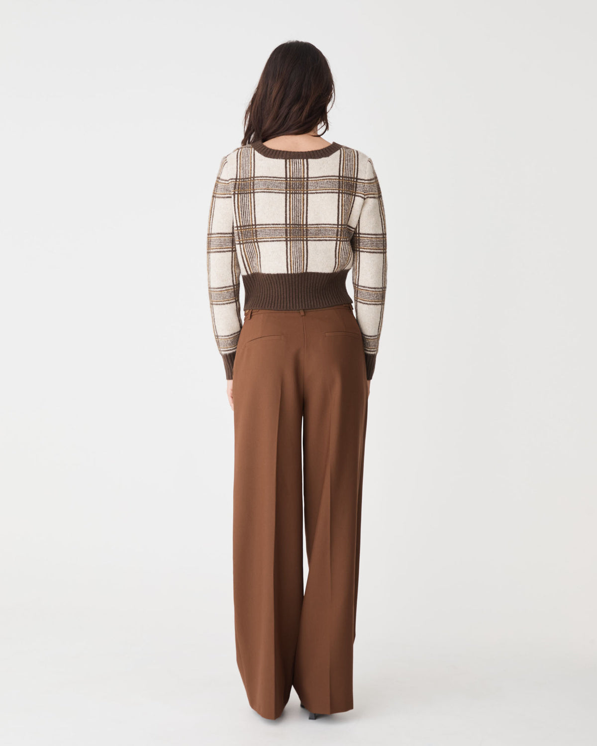 Francesca Check Jumper in brown check — back view
