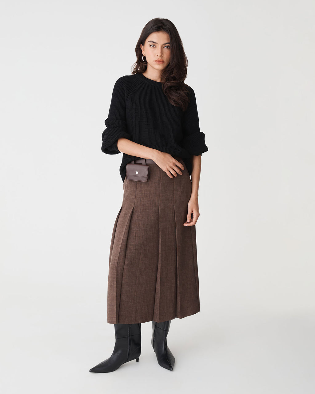 Meg Crew Neck Rib Knit Jumper in black — full-length view 2
