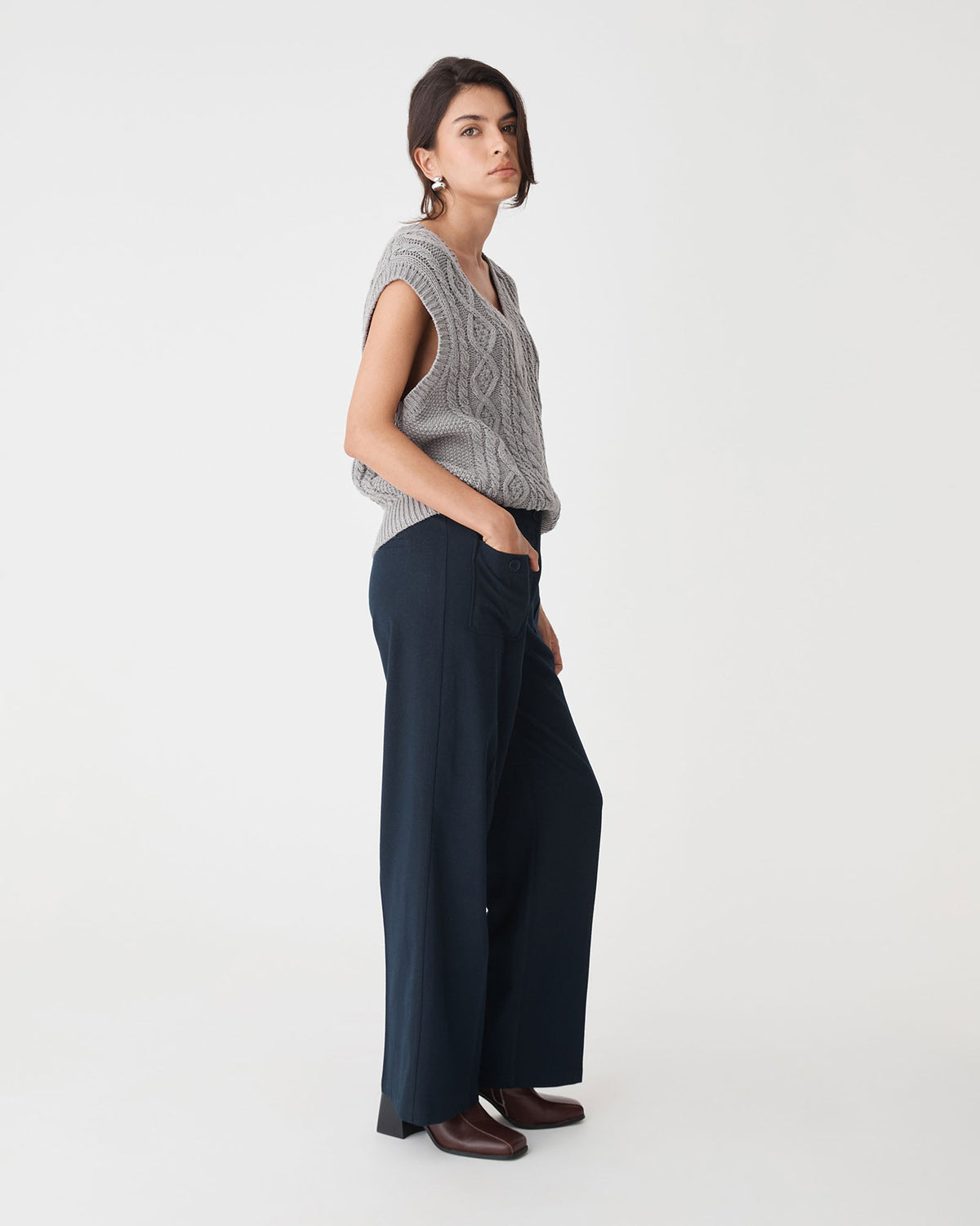 Poppy Sleeveless Cable Knit in ash marle — side view