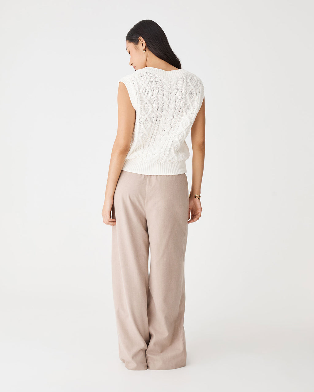 Poppy Sleeveless Cable Knit in ivory — back view