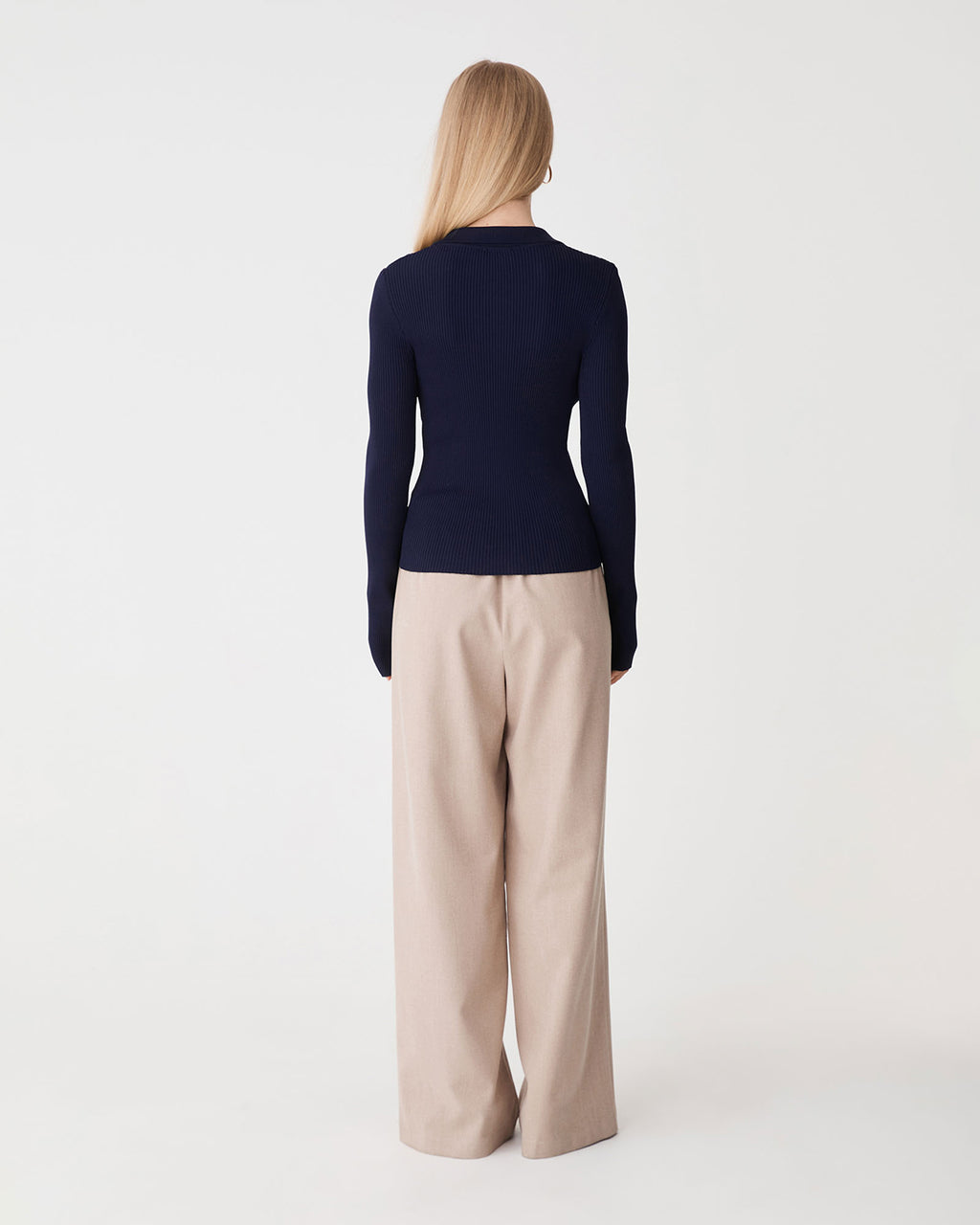 Bristol Collared Rib Cardigan in navy — back view