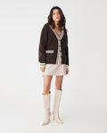 Marlo Relaxed Fit Cardigan in chocolate ivory — full-length view