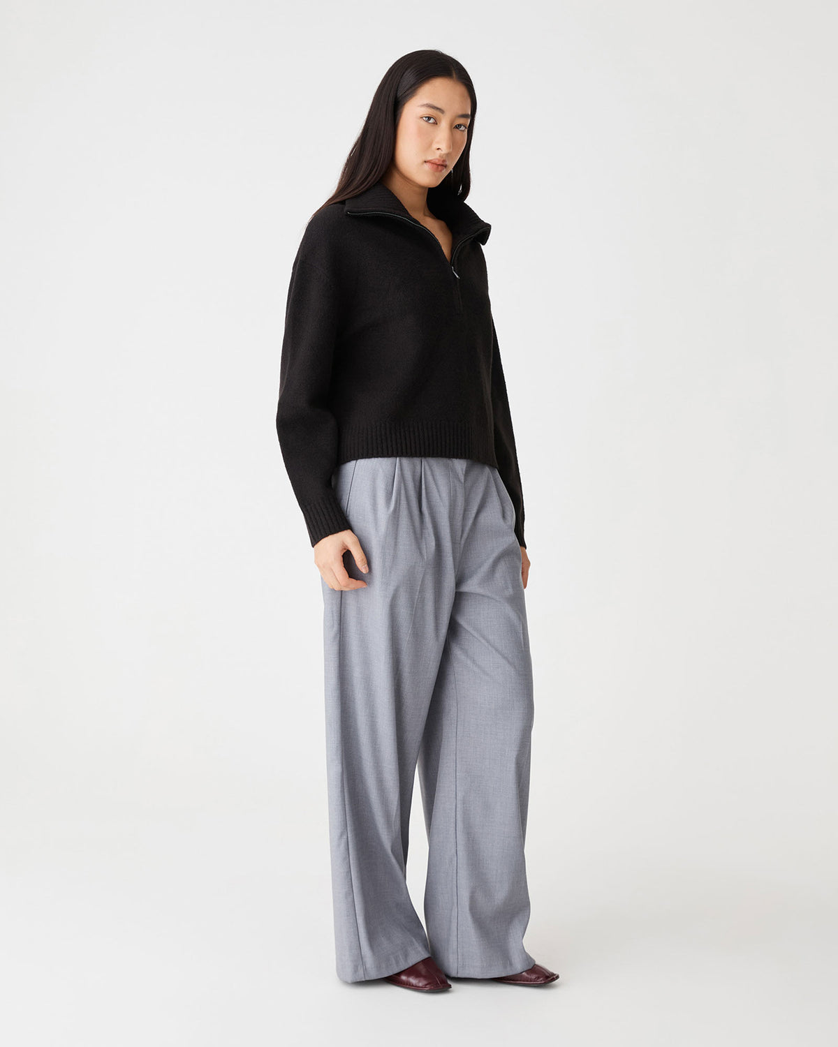 Marnie Half Zip Jumper in black — side view