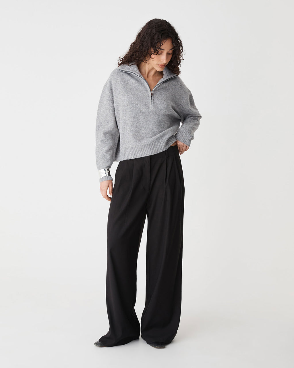 Marnie Half Zip Jumper in grey marle — full-length view 2