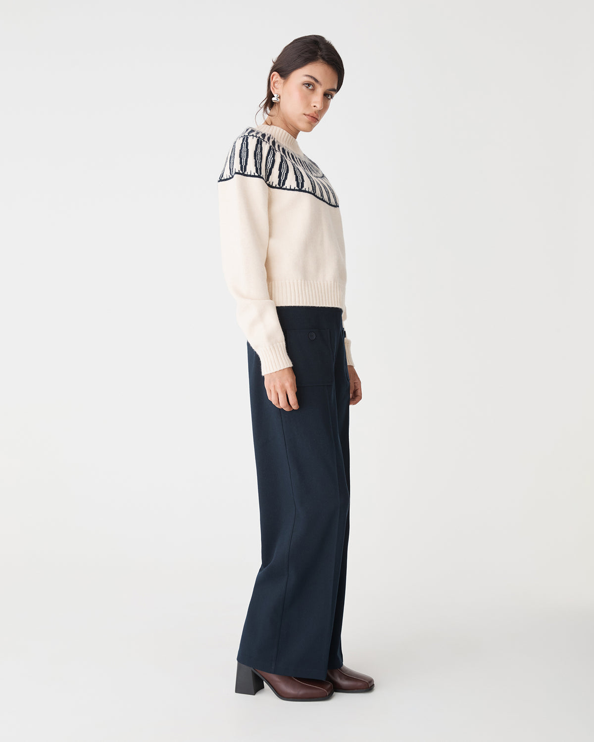 Allegra Fair Isle Sweater in ivory navy — side view